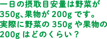 一日の摂取目安量は野菜が350g、果物が200gです。実際に野菜の350gや果物の200gはどのくらい？